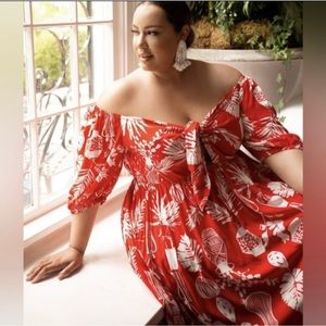 ELOQUII Tie Front Full Skirted Tropical Maxi Dress - Sz 16